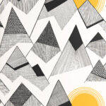 White, Black, Yellow, Black-and-White Wallpaper with a Retro, Large-Scale Pattern