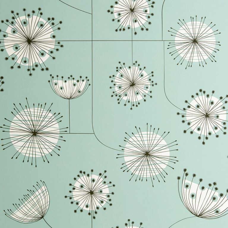 Turquoise Wallpaper with a Retro, Floral Pattern