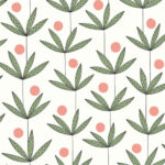 White, Pink, Green Wallpaper with Floral, Leaf, and Retro Patterns