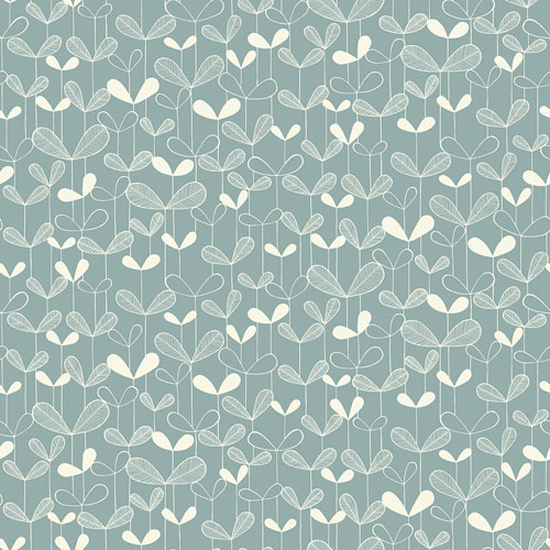 Blue Wallpaper with Leaves, Retro Pattern