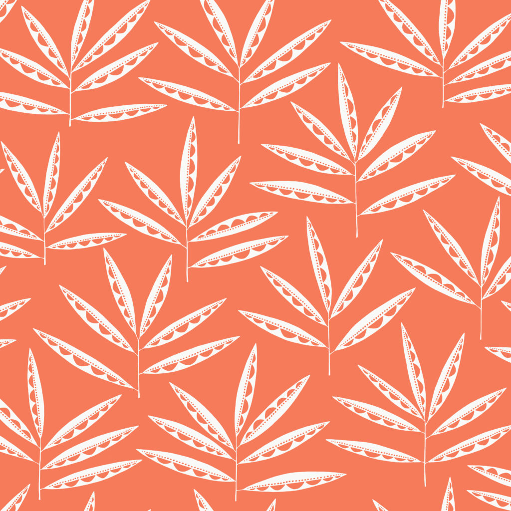 Röd, Orange tapet med Retro, Blad mönster
