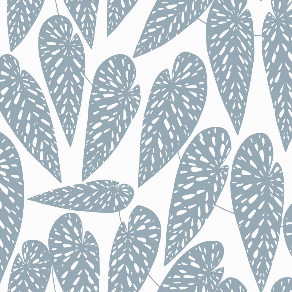 Blue Wallpaper with Leaves, Retro, Large-Scale Pattern