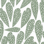 Green Wallpaper with Leaves, Retro, Large-Scale Pattern