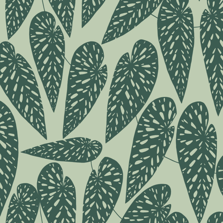 Green Wallpaper with Leaves, Large-Scale Pattern, Retro Pattern