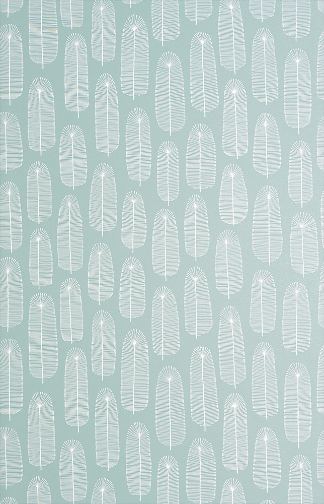 Green, Blue Wallpaper with a Retro, Floral Pattern