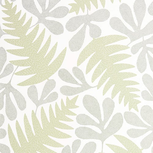 Green Wallpaper with Leaves, Retro Pattern