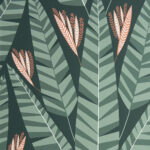 Green Wallpaper with a Retro Leaf Pattern