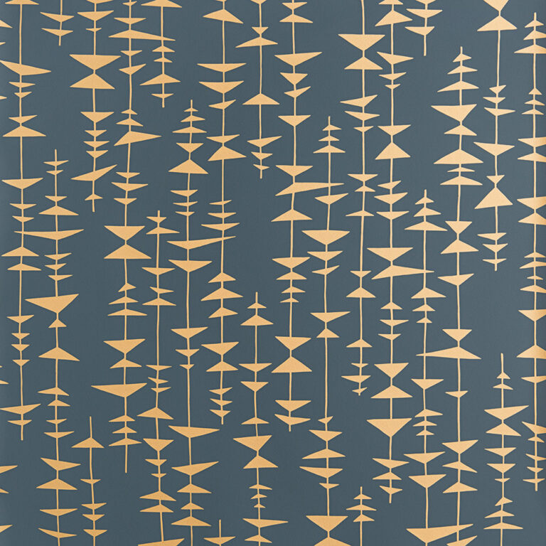 Blue and Gold Wallpaper with Geometric, Retro Patterns