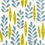 White Wallpaper with Leaves, Retro Pattern