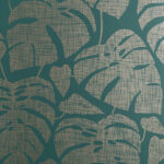 Green, Blue, Gold Wallpaper with Leaves, Retro Pattern
