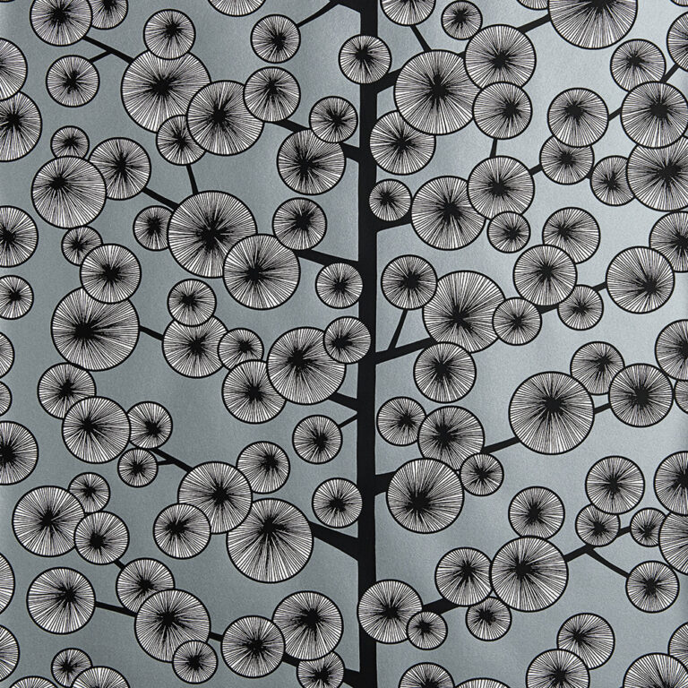 Gray, Silver Wallpaper with a Floral, Retro Pattern