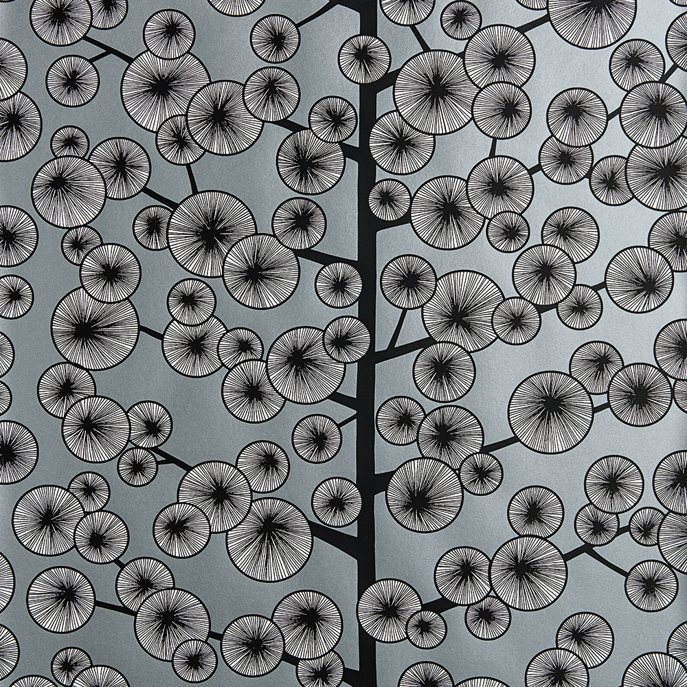 Grå, Silver tapet med Blommigt, Retro mönster