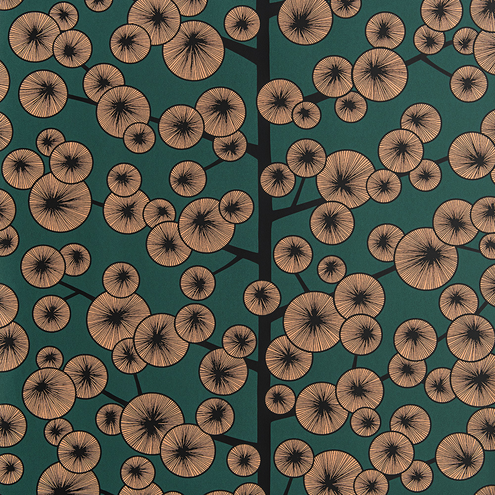 Grön tapet med Blommigt, Retro mönster