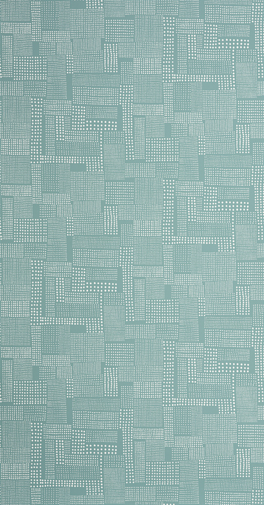 Turquoise wallpaper with geometric, polka-dot, and retro patterns