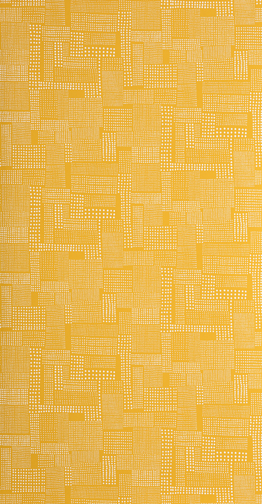 Yellow wallpaper with geometric, polka-dot, and retro patterns