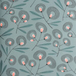 Turquoise wallpaper with a floral, retro pattern