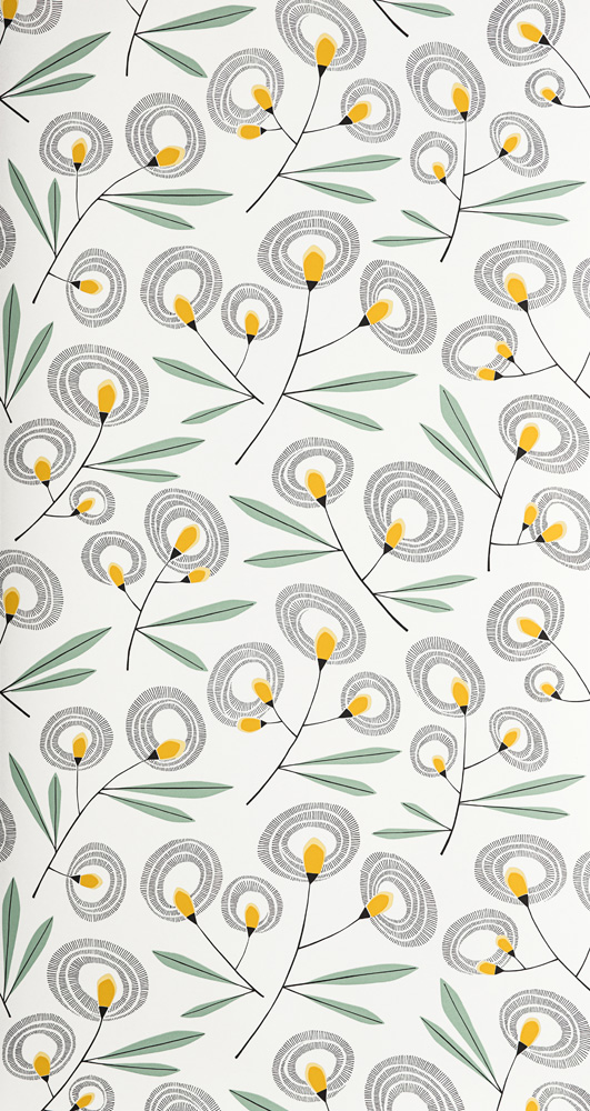 Multicolored wallpaper with floral, retro patterns