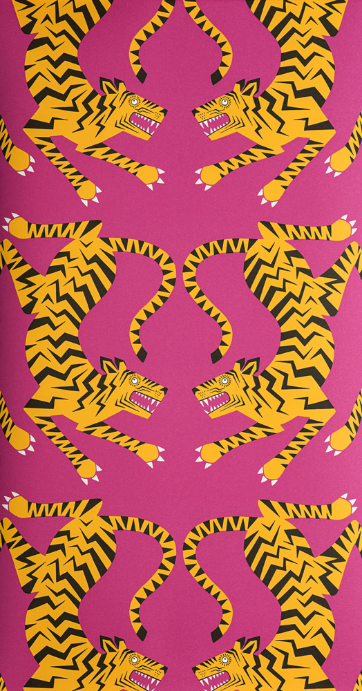 Pink Wallpaper with Animals, Large-Scale Pattern
