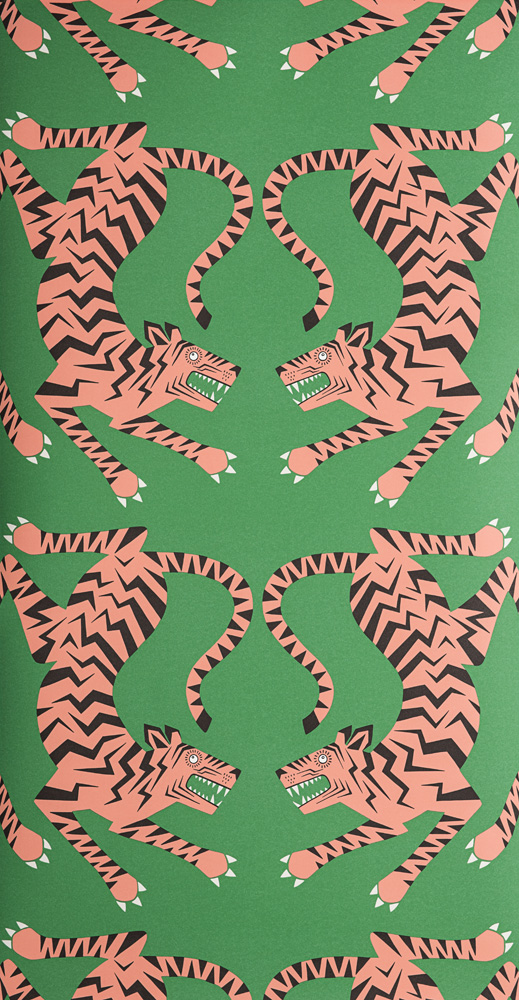 Green wallpaper with animal patterns