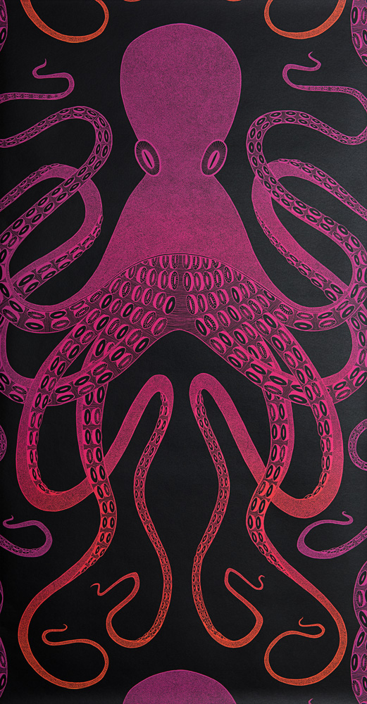 Pink Wallpaper with Animals, Large-Scale Pattern
