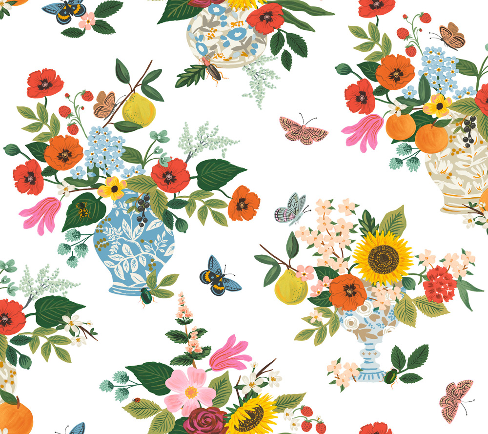 Multicolored wallpaper with a floral pattern