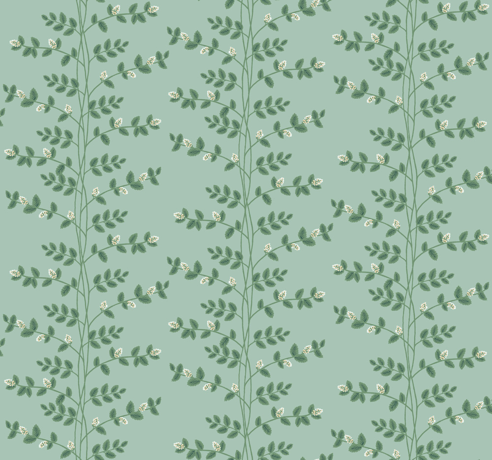 Turquoise wallpaper with a leaf pattern