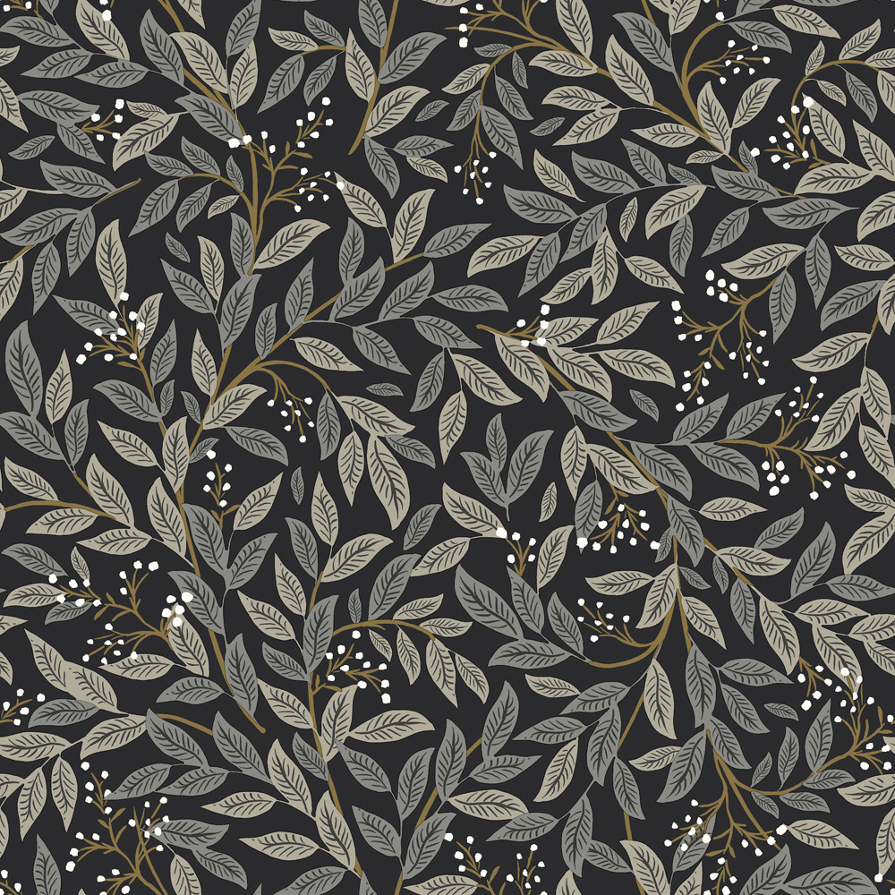 Black wallpaper with a leaf pattern