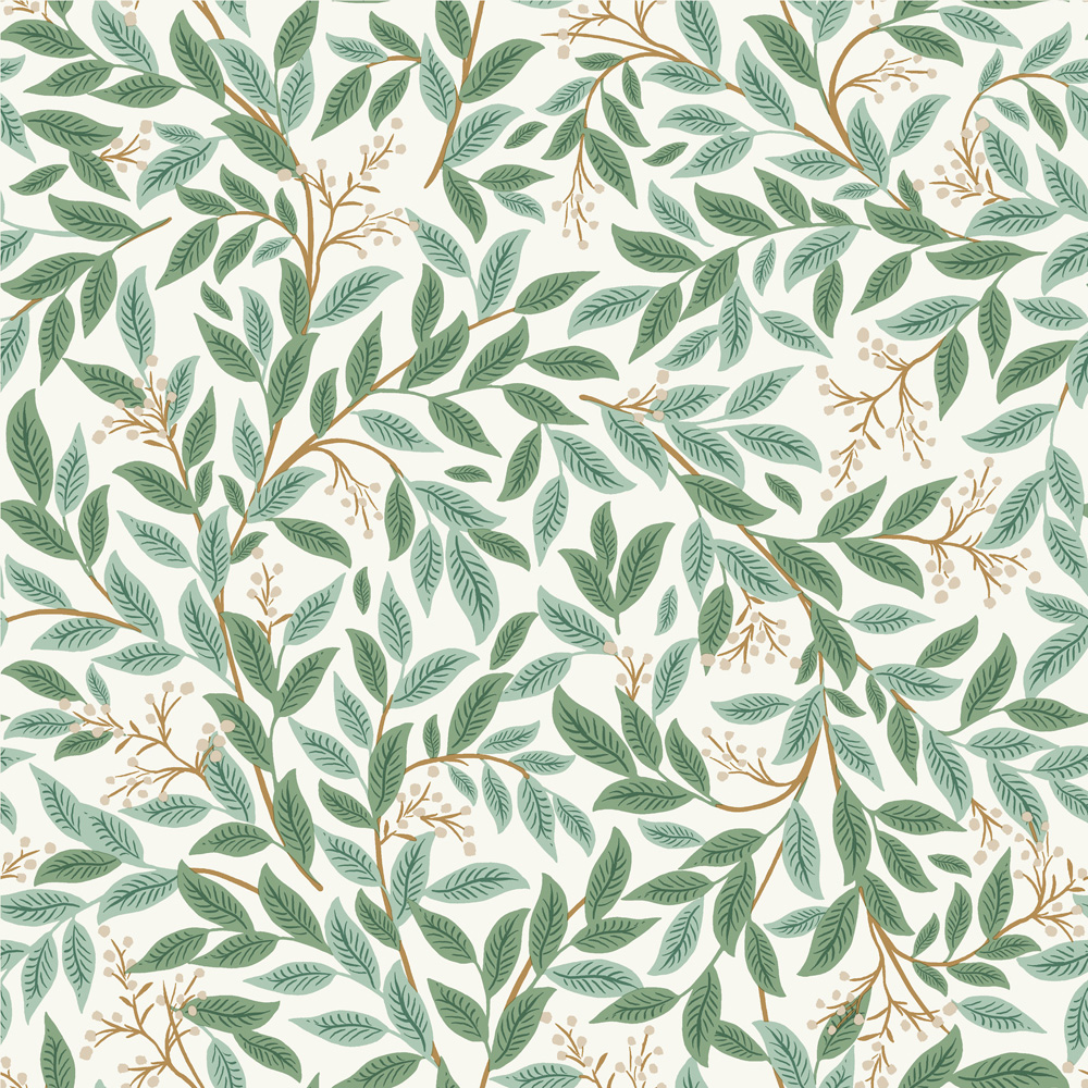Green wallpaper with a leaf pattern
