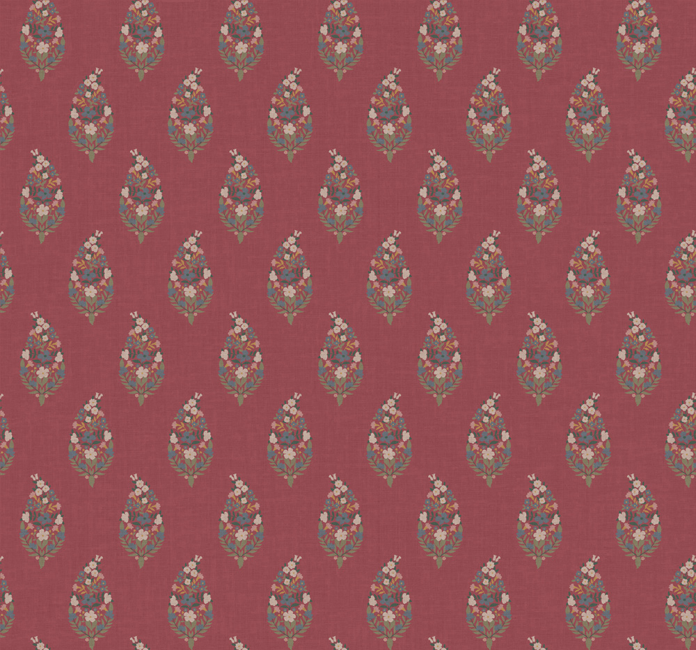 Red wallpaper with a floral pattern