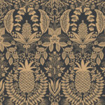 Black and Gold Wallpaper with Fruit and Medallion Patterns