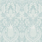 Blue Wallpaper with Fruit and Medallion Patterns