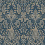Blue Wallpaper with Fruit and Medallion Patterns