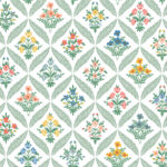 Green, Multicolored Wallpaper with Floral and Checkered Patterns