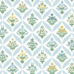 Blue Wallpaper with a Floral, Retro Pattern