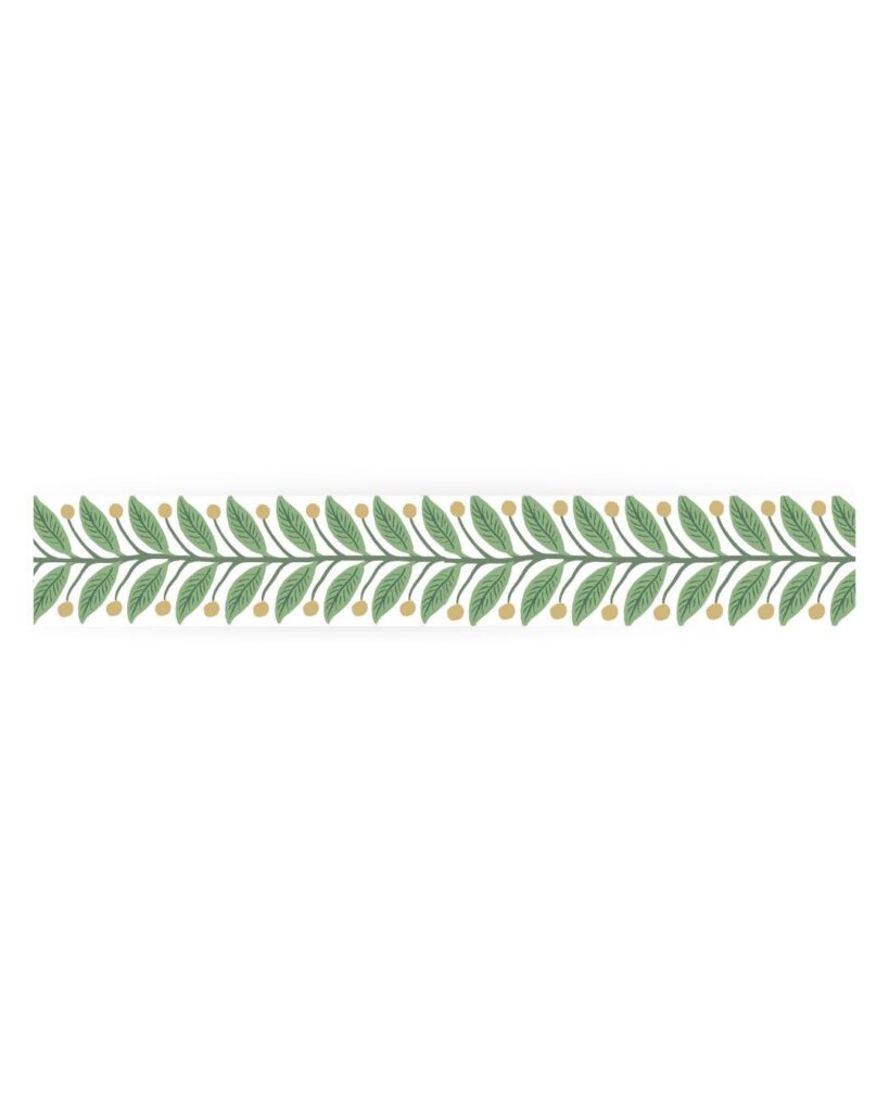 Green Wallpaper with Leaves and Border Pattern