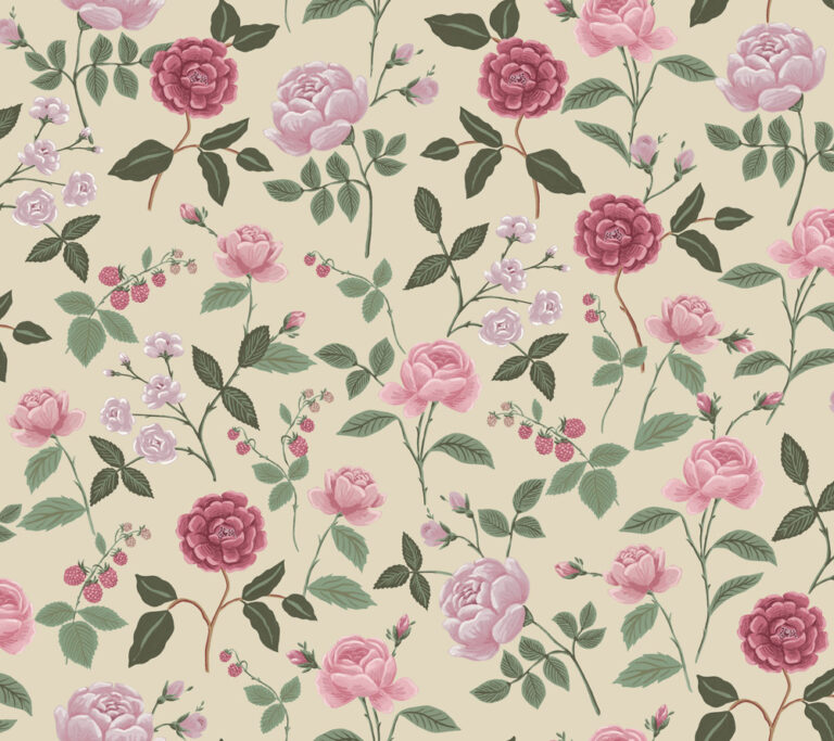 Beige and Pink Wallpaper with a Floral Pattern