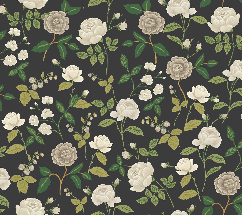 Black Wallpaper with a Floral Pattern