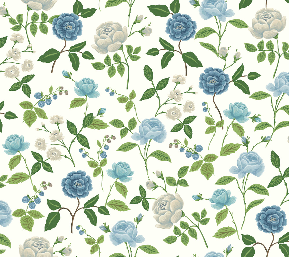 Blue Wallpaper with a Floral Pattern