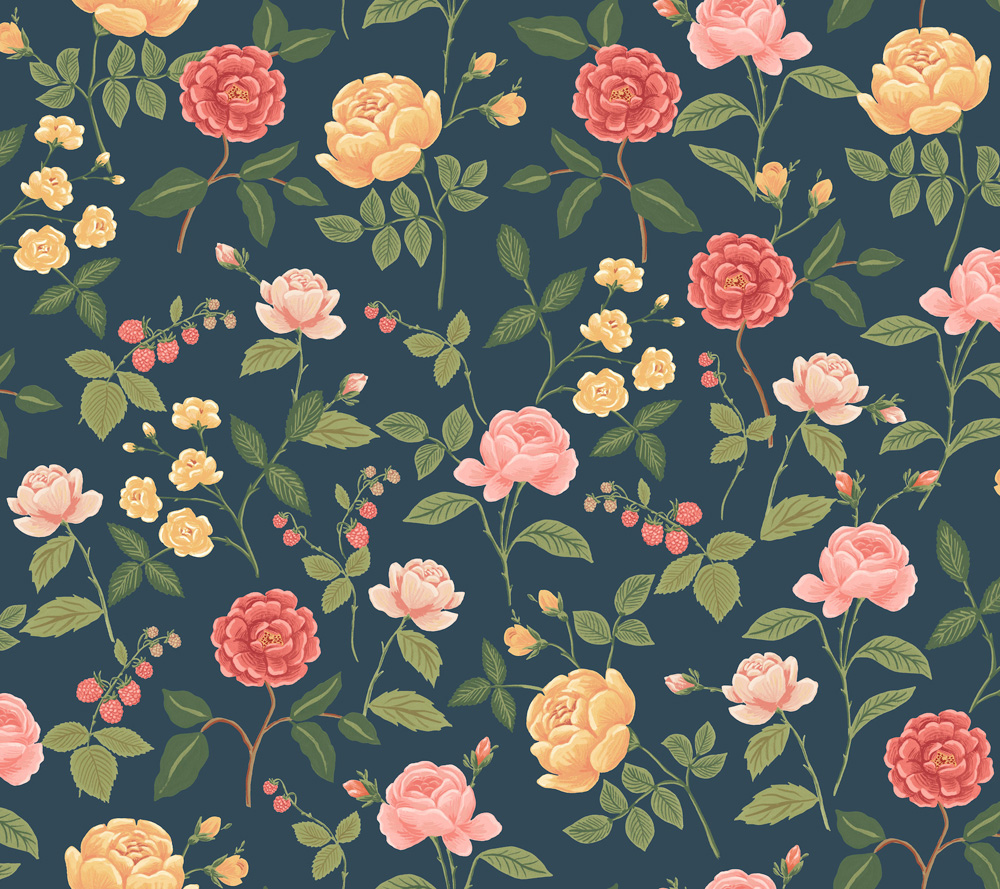 Blue Wallpaper with a Floral Pattern