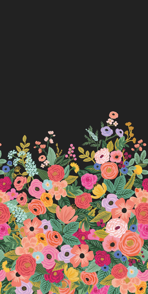 Multifärgat, Svart tapet med Blommigt, Fototapet mönster
