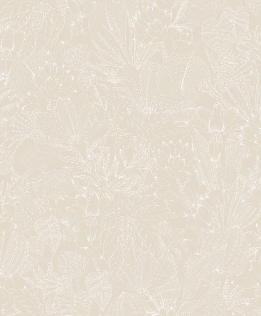 Beige tapet med Blad, Blommigt mönster