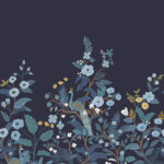 Blå tapet med Blommigt, Fåglar, Fototapet mönster