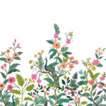 Multifärgat tapet med Blommigt, Fåglar, Fototapet mönster