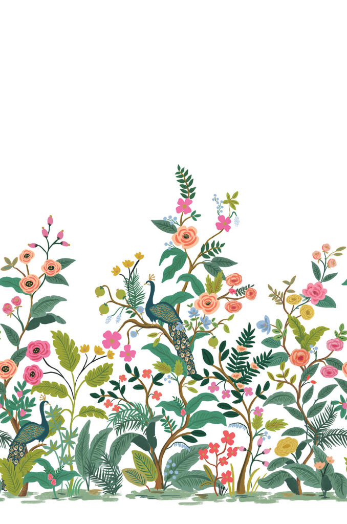 Multifärgat tapet med Blommigt, Fåglar, Fototapet mönster