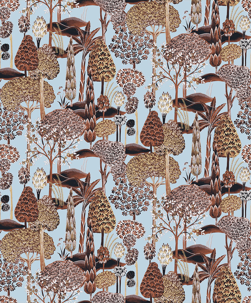 Blue, Multicolored Wallpaper with a Leaf Pattern