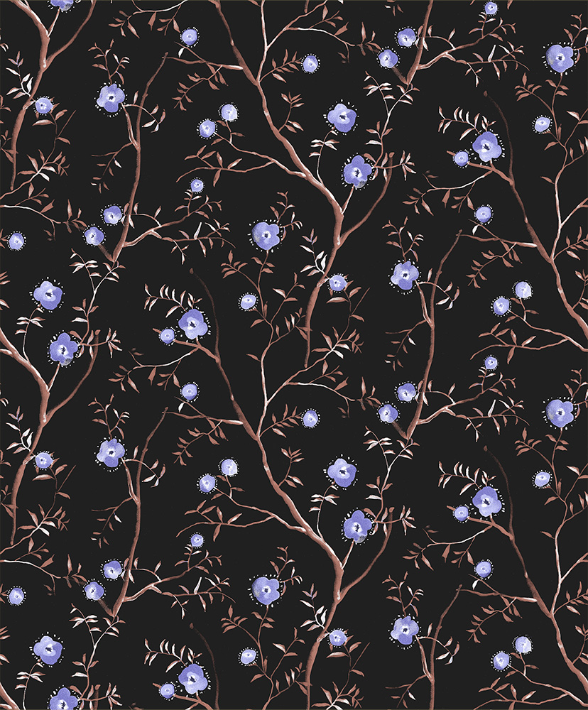 Black and Purple Wallpaper with a Floral Pattern
