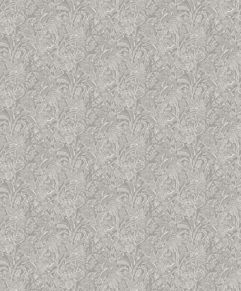 Gray Wallpaper with Leaves, Floral Pattern