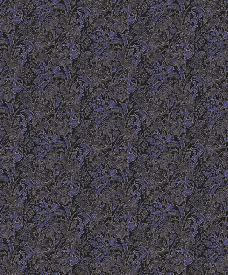 Black and Purple Wallpaper with Floral and Leaf Patterns