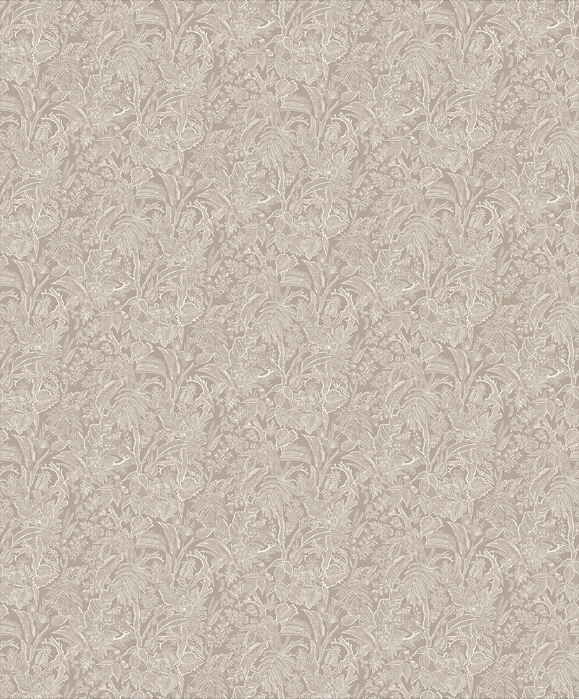 Beige wallpaper with a leaf, floral, and small-patterned design