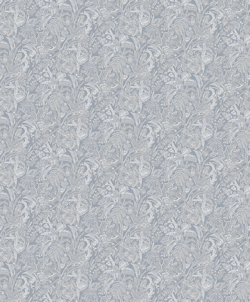 Blue Wallpaper with Leaves, Floral Pattern